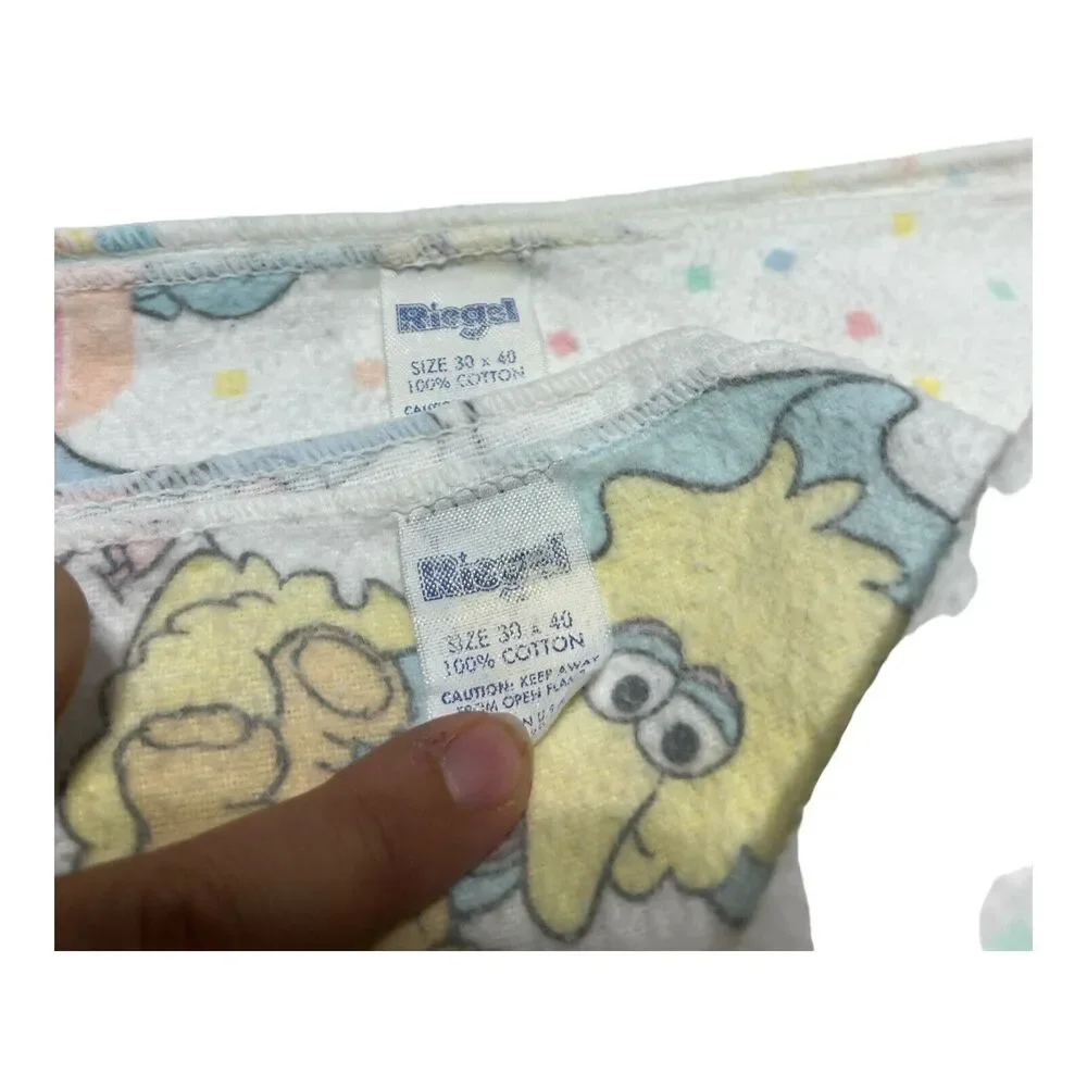 2 Vintage Sesame Street Cotton Flannel Baby Receiving Blankets Big Bird Riegel